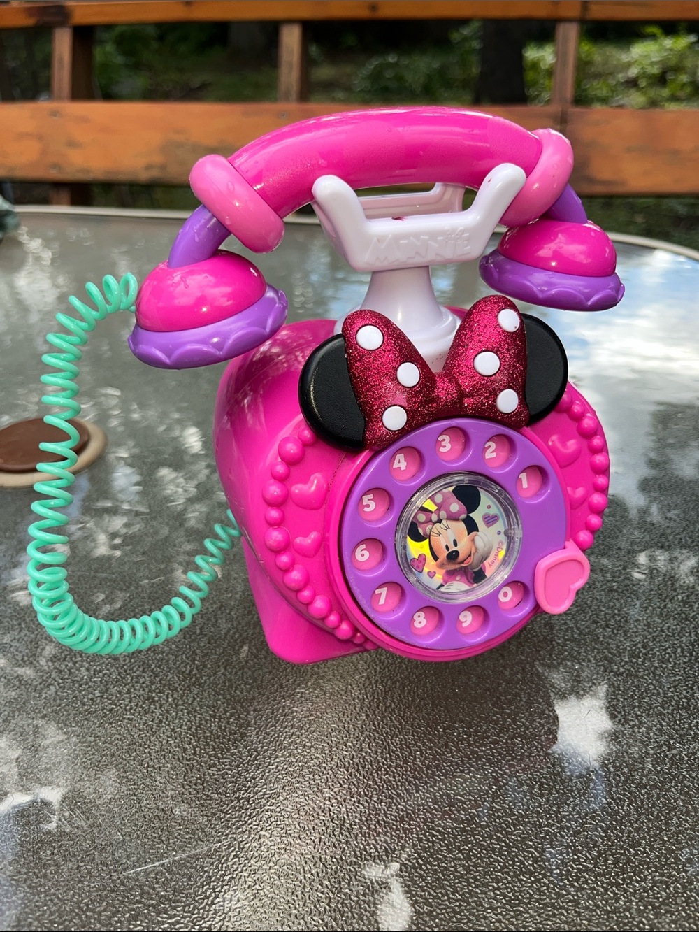 Disney Pink Minnie Mouse Rotary Play Phone with Mint Cord and Purple Accents